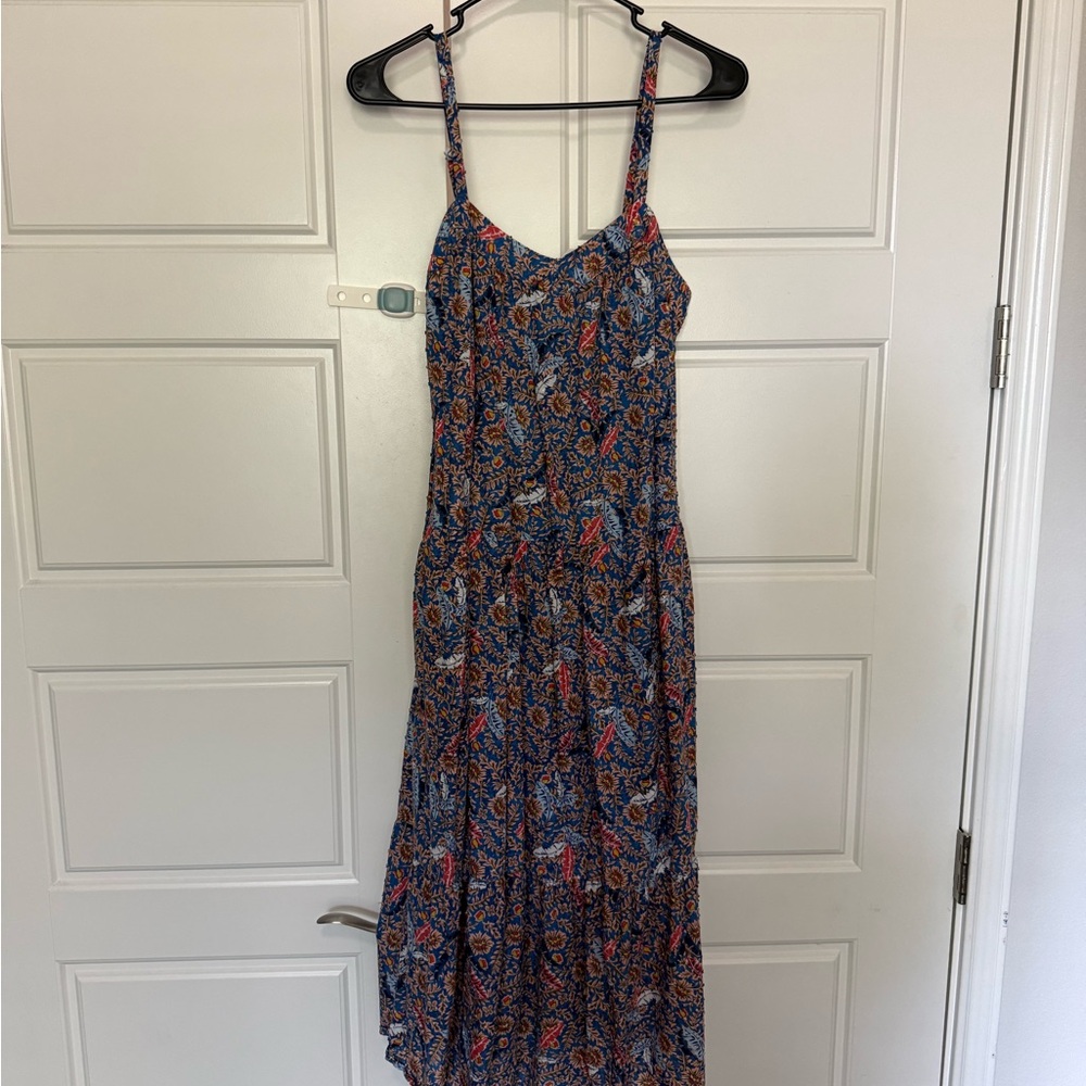 Knox Rose Blue Paisley Maxi Dress with Red Accents